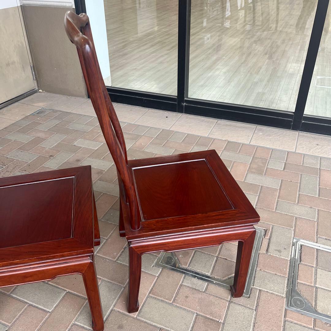 ②唐木家具 ダイニングチェア 食卓椅子 アームチェア 花梨材 馬蹄脚
