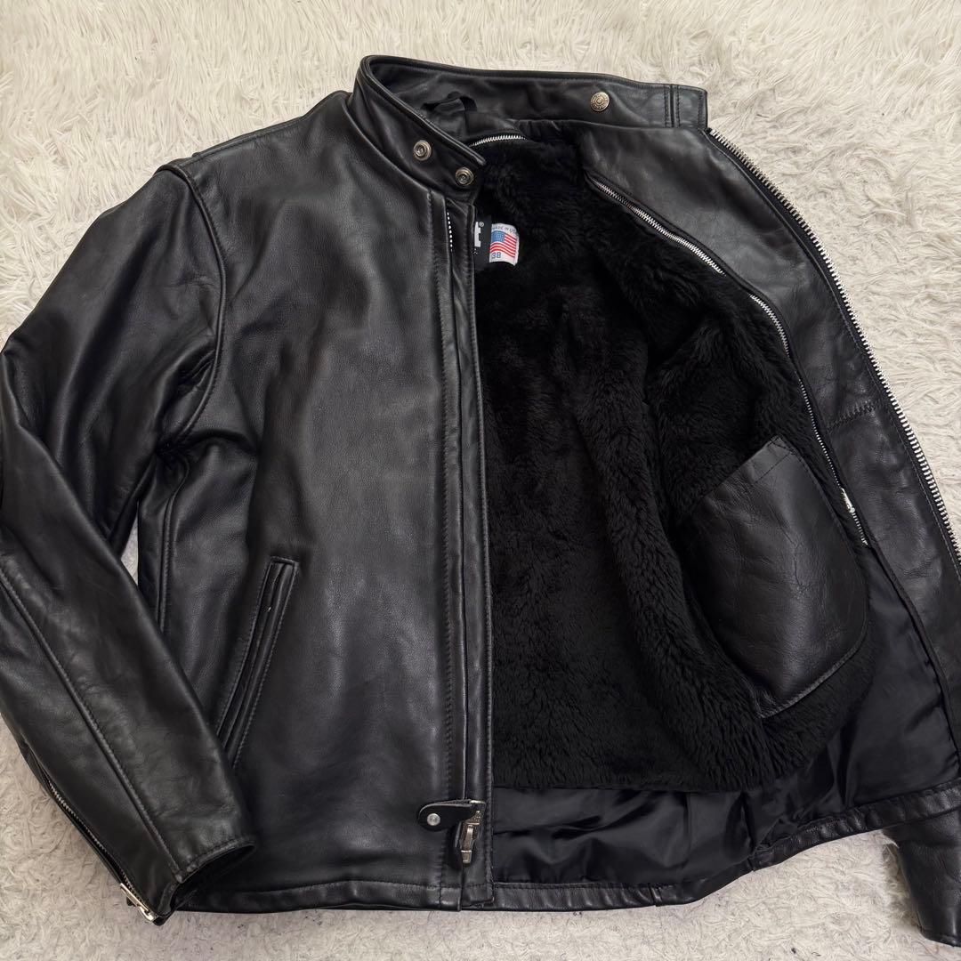 美品Lサイズ相当　ショット　641 シングルライダースジャケット　ライナー付き