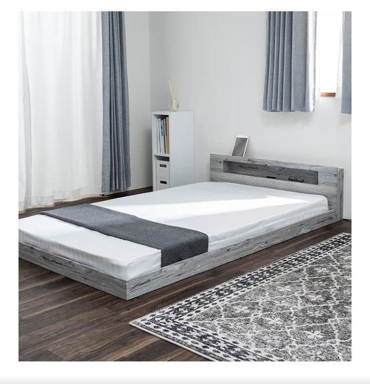 木製ダブルベッドフレーム グレー