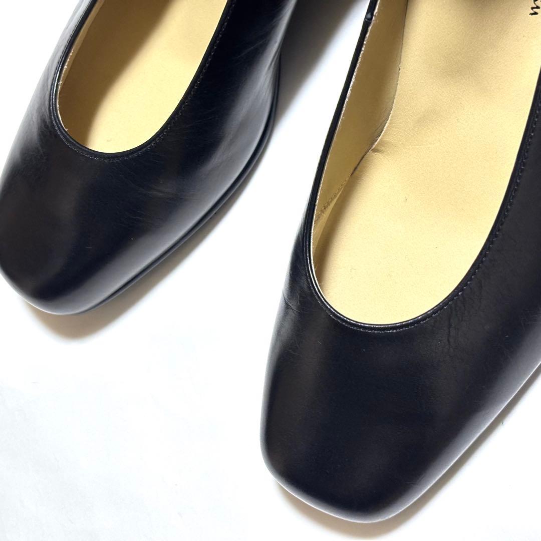 極美品！銀座かねまつ レザー　パンプス　24㎝　EEE 黒　面接　お受験　入学式