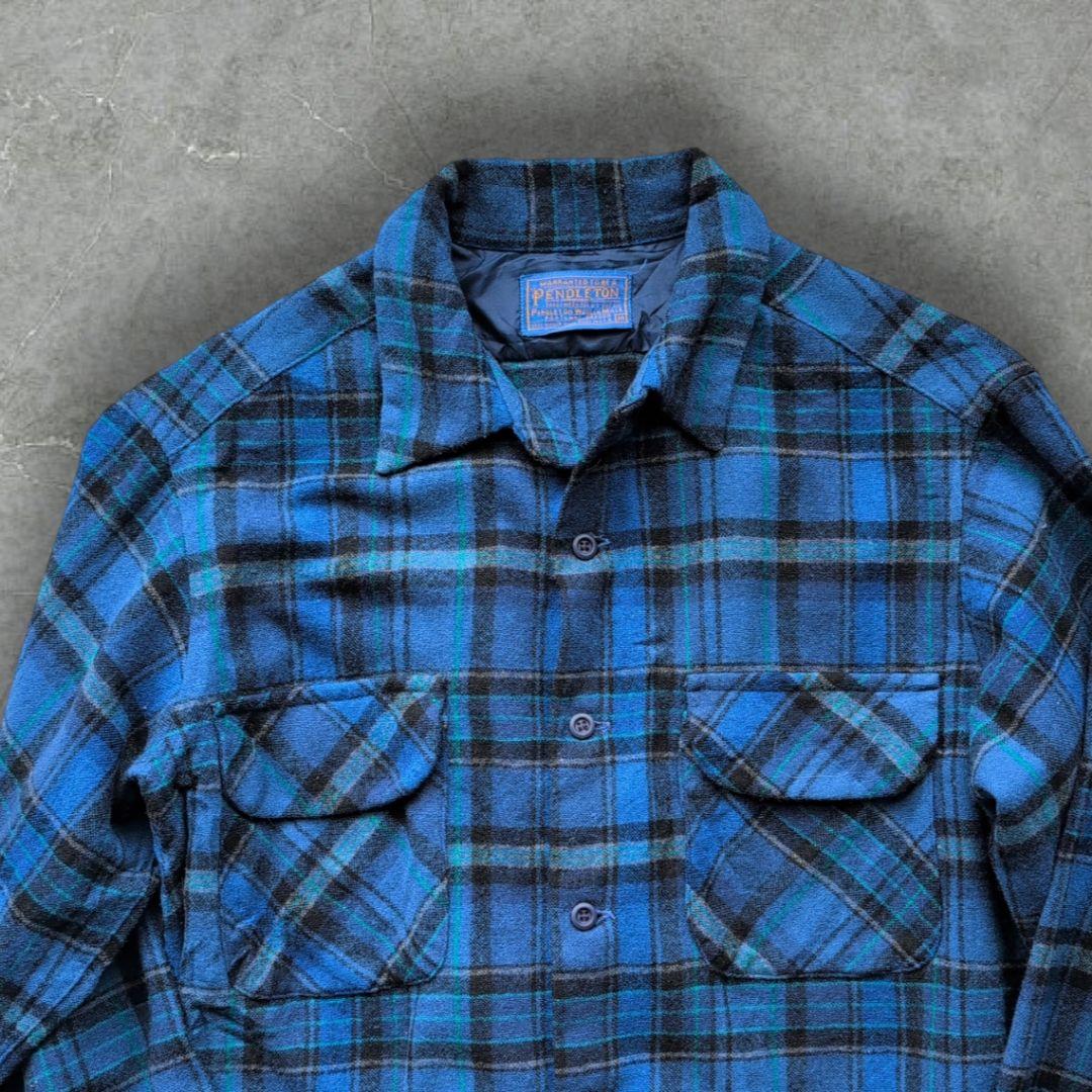 a*g様 80s ペンドルトン ボードシャツ ループカラー Mサイズ ブルー・タ