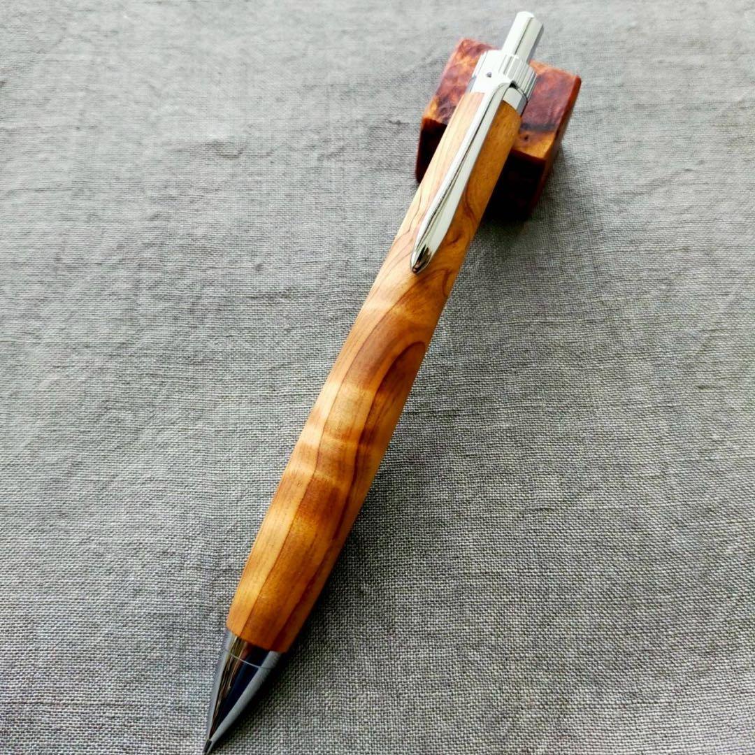 屋久杉　金襴杢　ハンドメイド　木軸シャープペン　0.5mm　天然木　シルバー