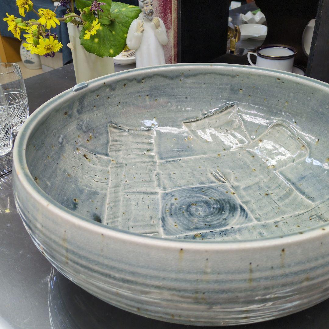 利休陶製大鉢　青系　メダカ鉢、睡蓮鉢