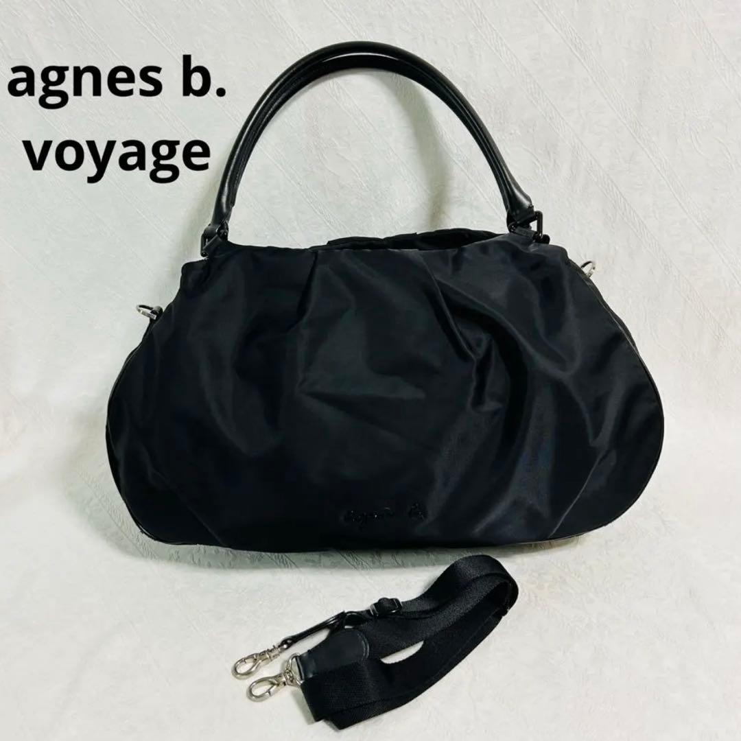 アニエスベーボヤージュ ボストンバッグ 2WAY レザー×ナイロン ブラック