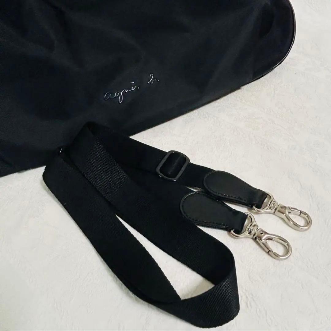 アニエスベーボヤージュ ボストンバッグ 2WAY レザー×ナイロン ブラック