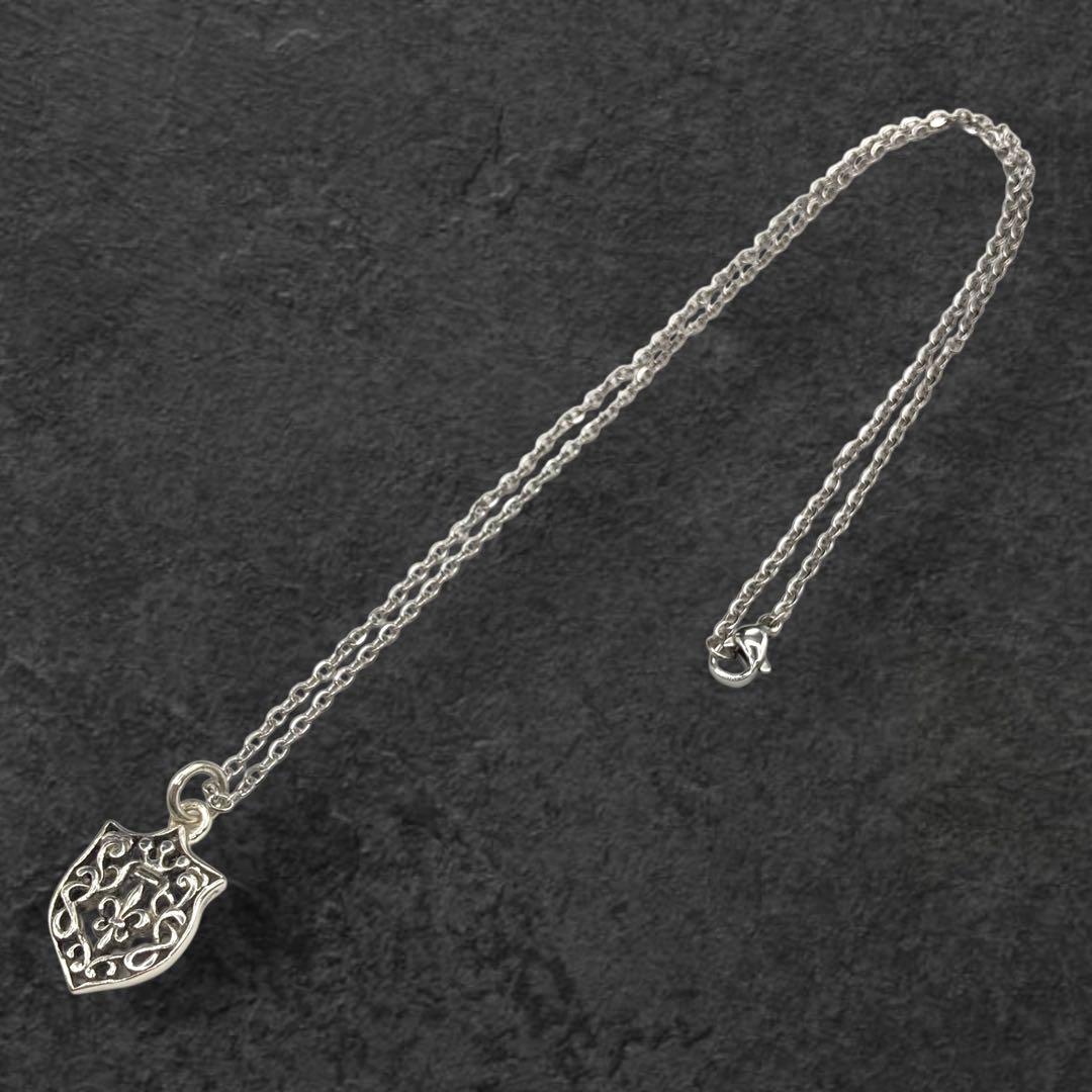 シルバー925 百合の紋章 シールド×フルールリス ペンダント 50cm 354