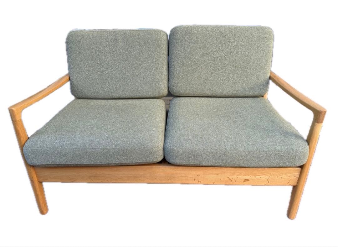 美品 IDC 大塚家具 起立木工 ノルディー ファブリック 2人掛け ソファー