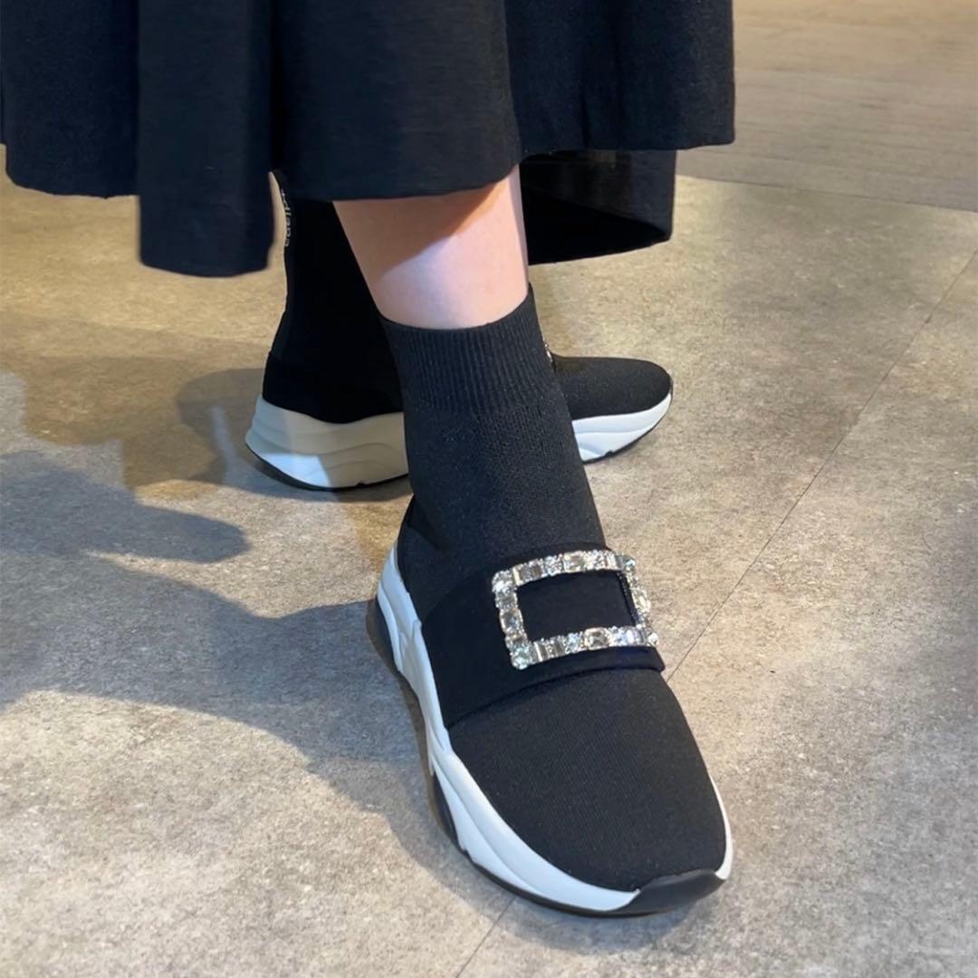 +diana 【ミドル丈】クリスタルバックル ニットソックススニーカー 25.5