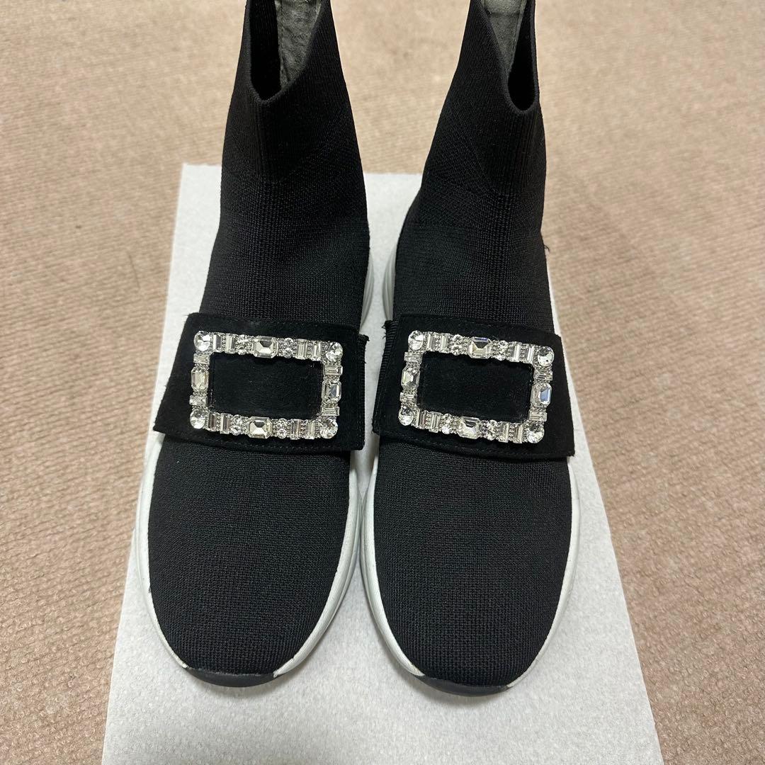 +diana 【ミドル丈】クリスタルバックル ニットソックススニーカー 25.5