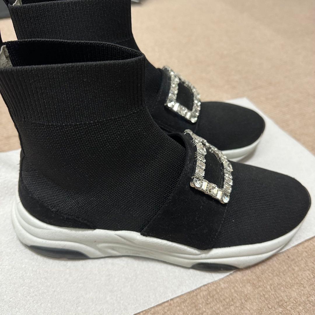 +diana 【ミドル丈】クリスタルバックル ニットソックススニーカー 25.5