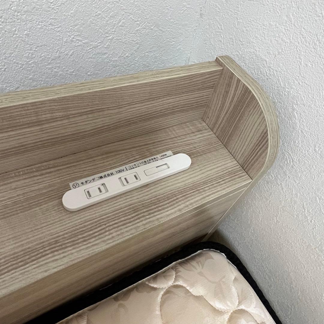 アッシュホワイト ダブルベッドフレーム 収納付き