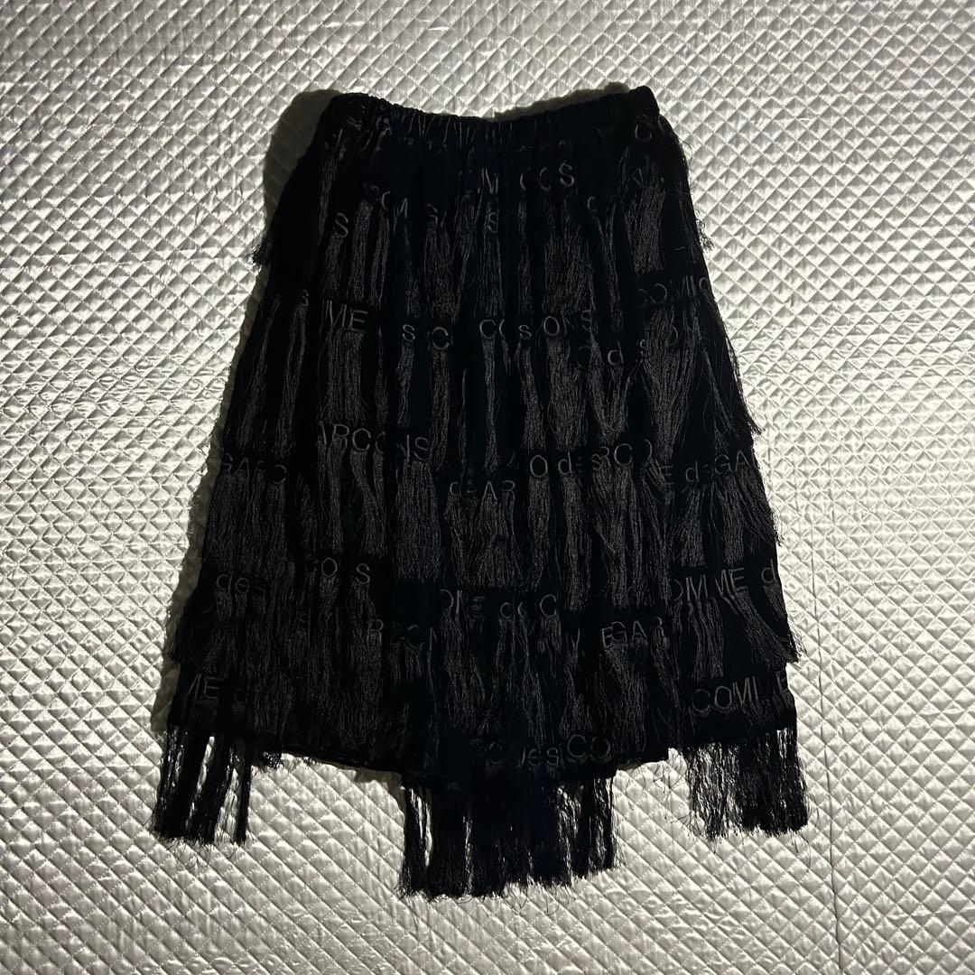 AD2019 20SS archive ロゴフリンジスカート 黒 刺繍