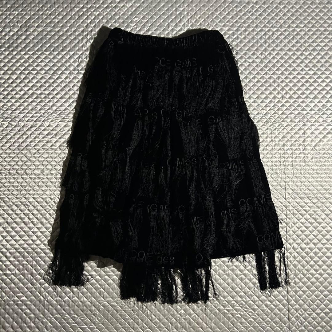 AD2019 20SS archive ロゴフリンジスカート 黒 刺繍