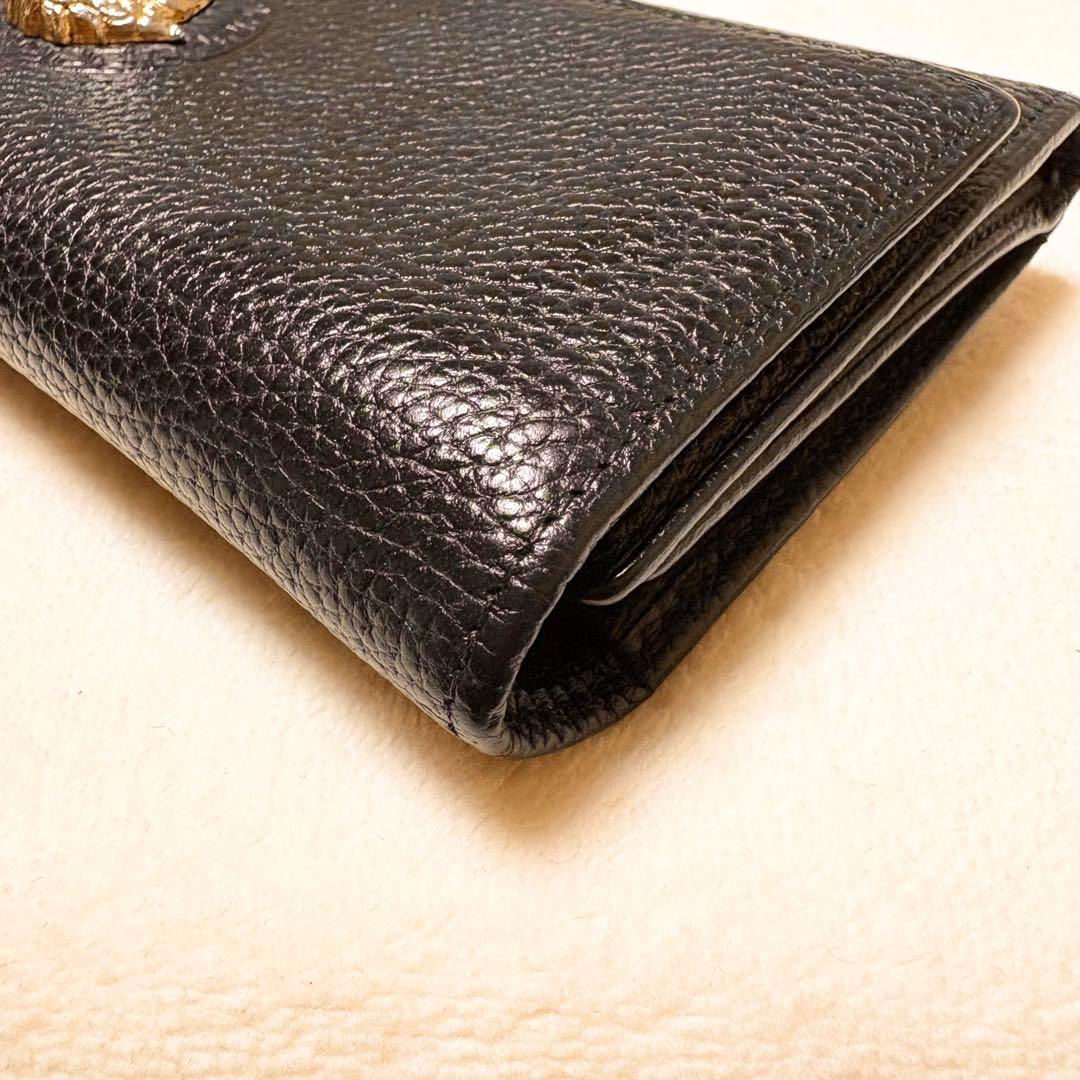 VERSACE ブラック しぼ革レザー 長財布 メタルメドゥーサ付