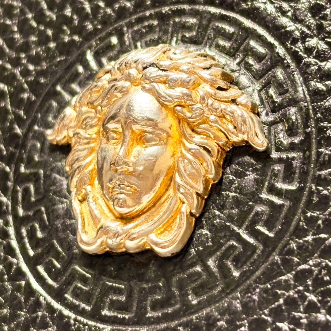 VERSACE ブラック しぼ革レザー 長財布 メタルメドゥーサ付