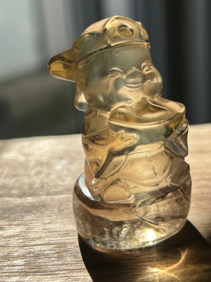 財運強化 ‼️天然石シトリン水晶 彫刻財神様　縁起物❣️　置物