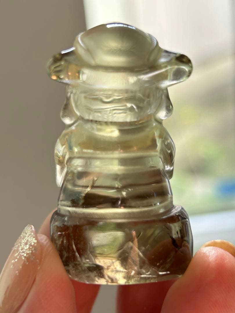 財運強化 ‼️天然石シトリン水晶 彫刻財神様　縁起物❣️　置物