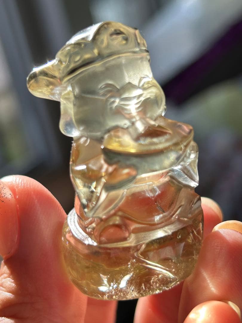 財運強化 ‼️天然石シトリン水晶 彫刻財神様　縁起物❣️　置物