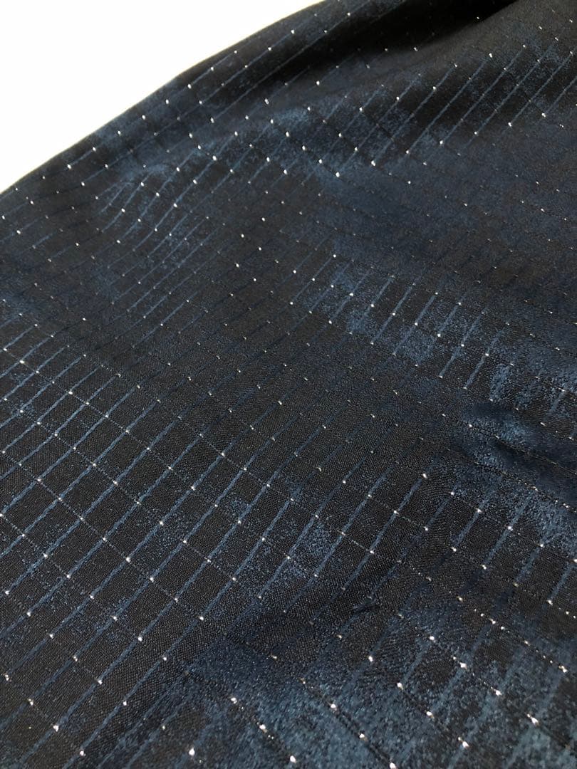 【高級　お誂えカーテン】購入価格60万円　紺色　格子柄　キラキラ　星空　フック