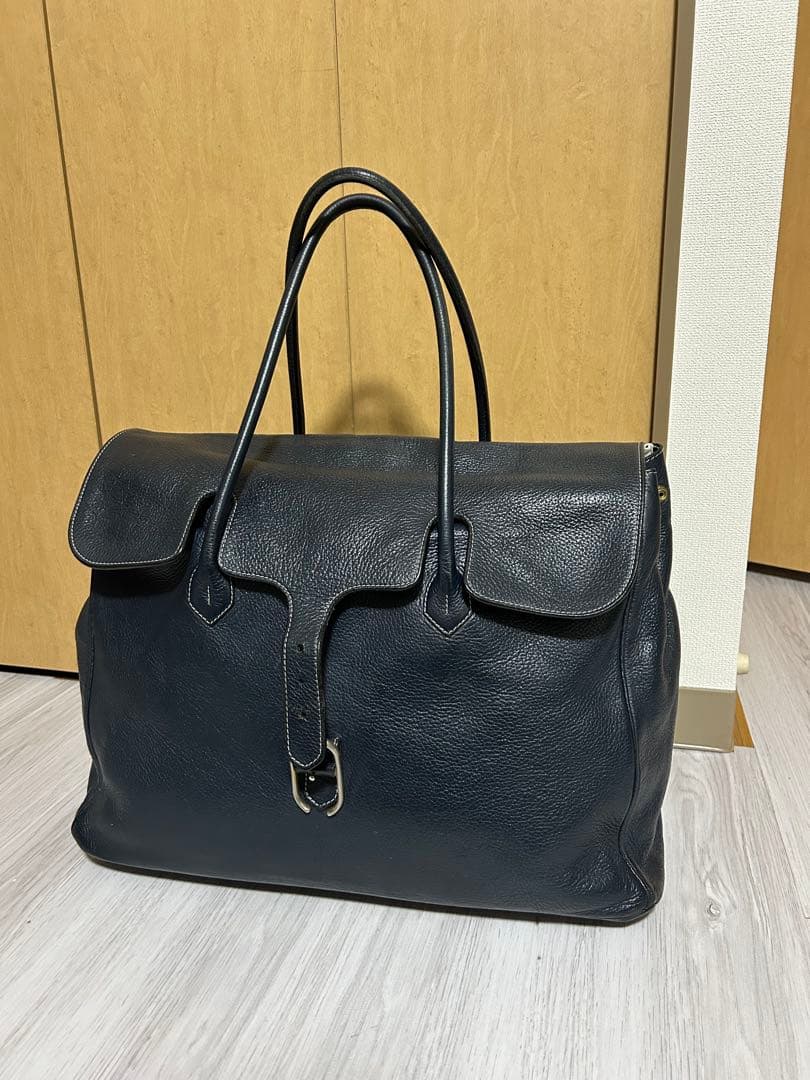 シセイ 981 フラップトートバッグ 肩掛け ビジネス レザー ネイビー系