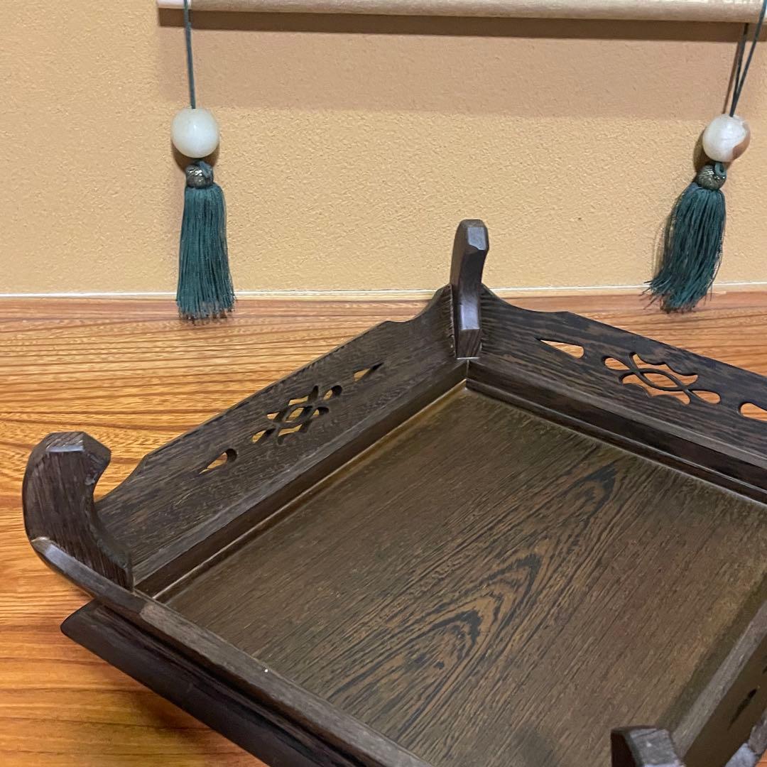 唐木(縞黒檀）の透かし彫り花台・盆栽飾り台