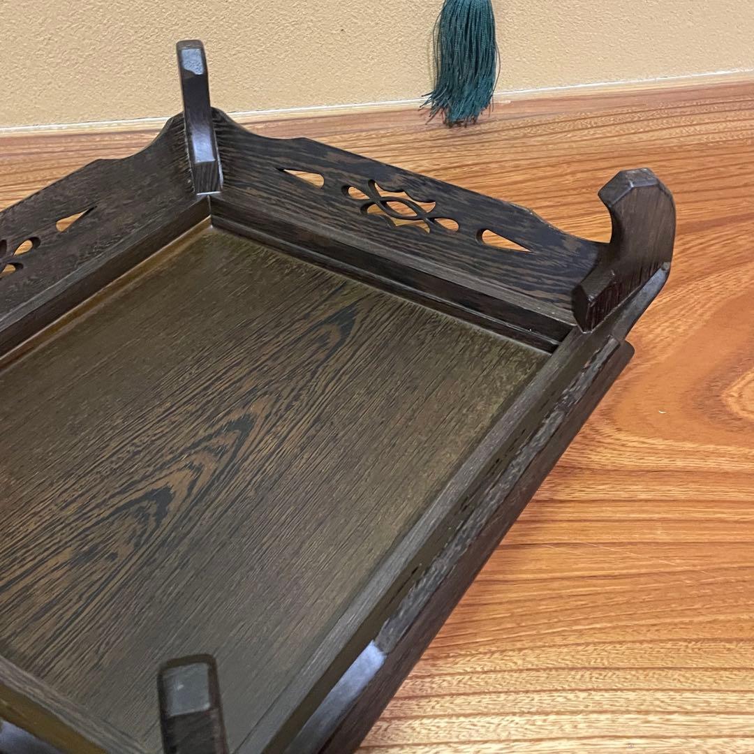 唐木(縞黒檀）の透かし彫り花台・盆栽飾り台