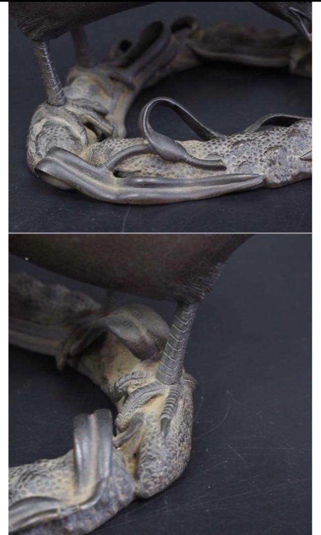 送料無料　博物館級　江戸時代 砂張り銅古銅鶉（ウズラ）香炉　高さ14ｃｍ