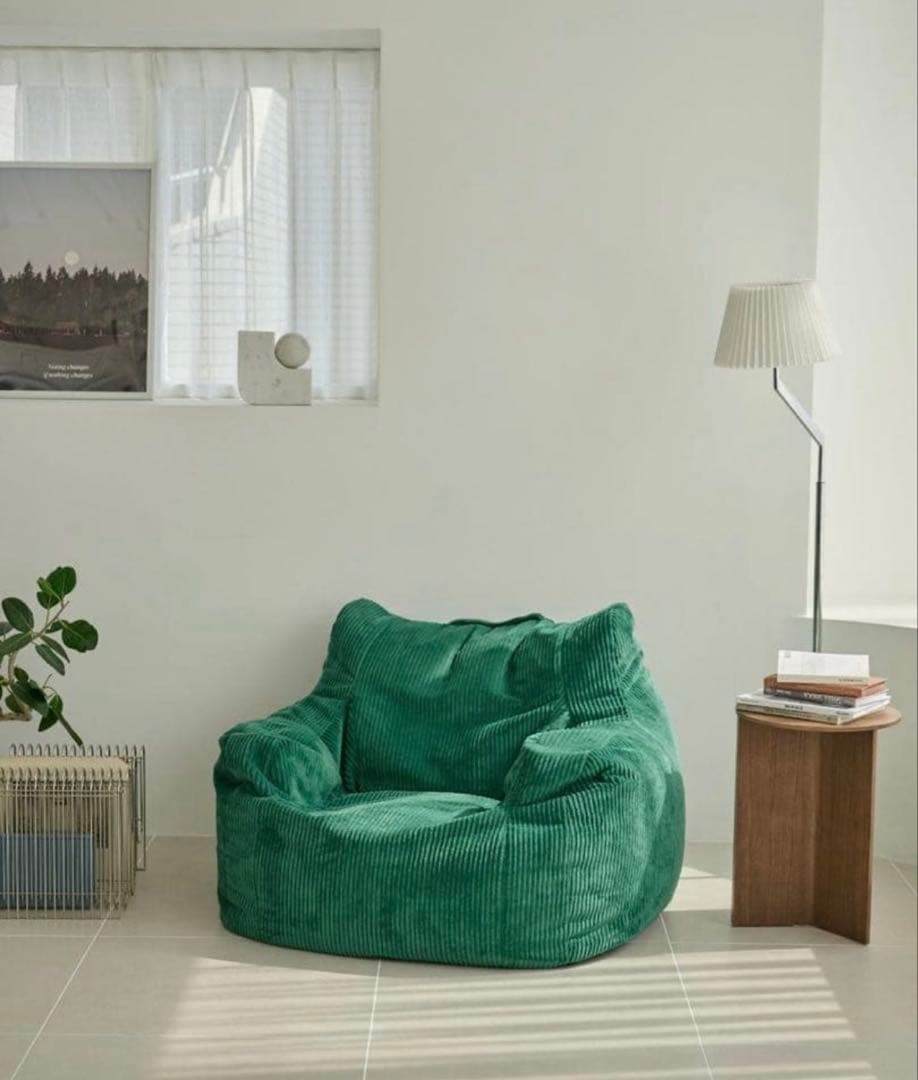 LOOSY 1人掛けビーズソファ　コーデュロイ グリーン