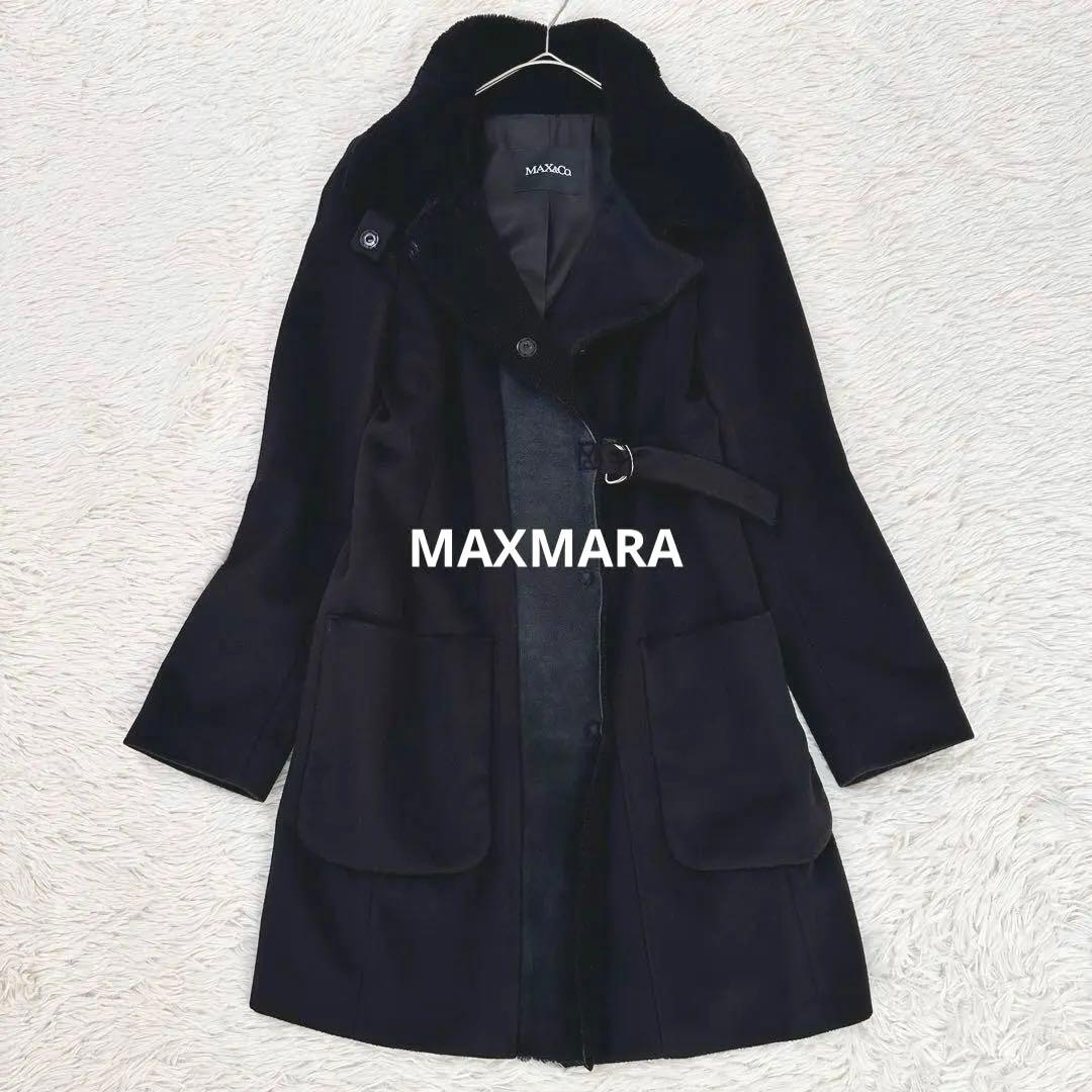 MAXMARAアンドコー ロングコート アンゴラ ラムレザー ベルト L 黒