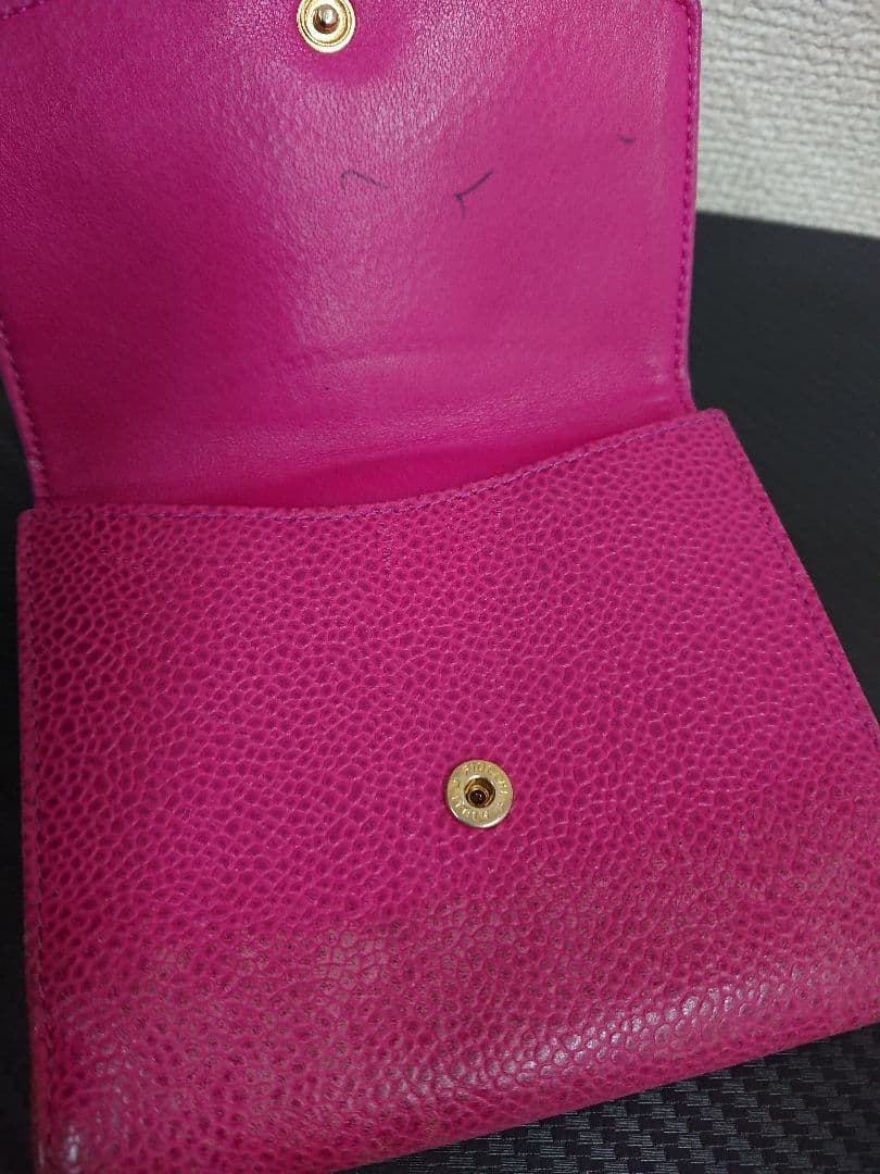 B レア シャネル CHANEL ココマーク キャビアスキン 二つ折り財布