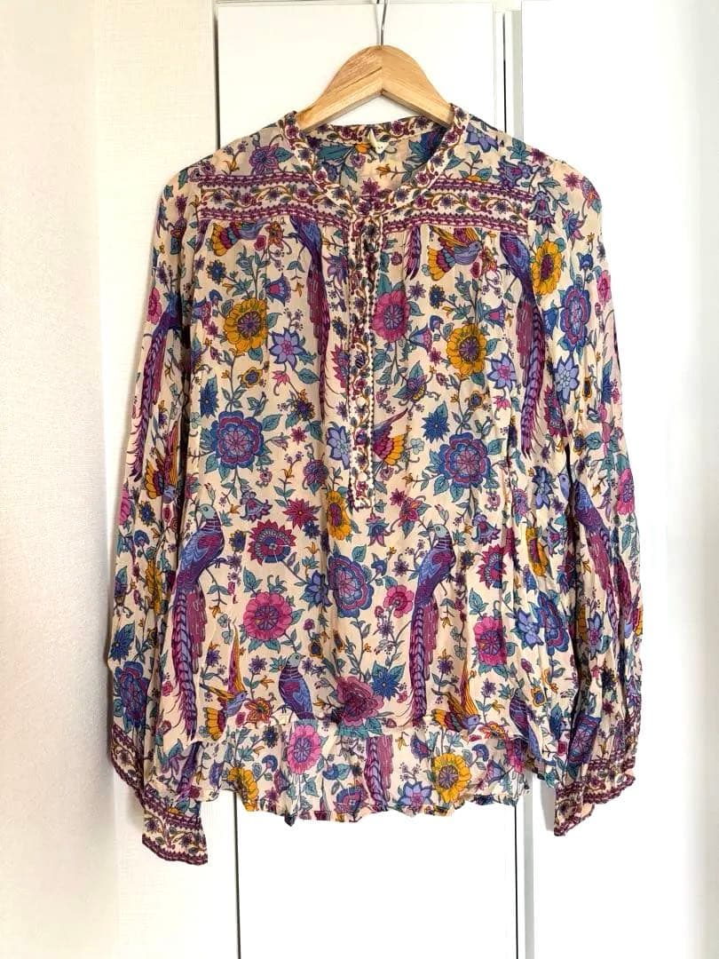 SPELL 花柄と鳥プリントの長袖ブラウス M