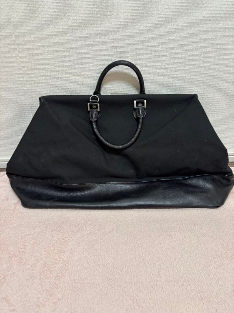 アニエスベー ブラック キャンバス レザーボストンバッグ