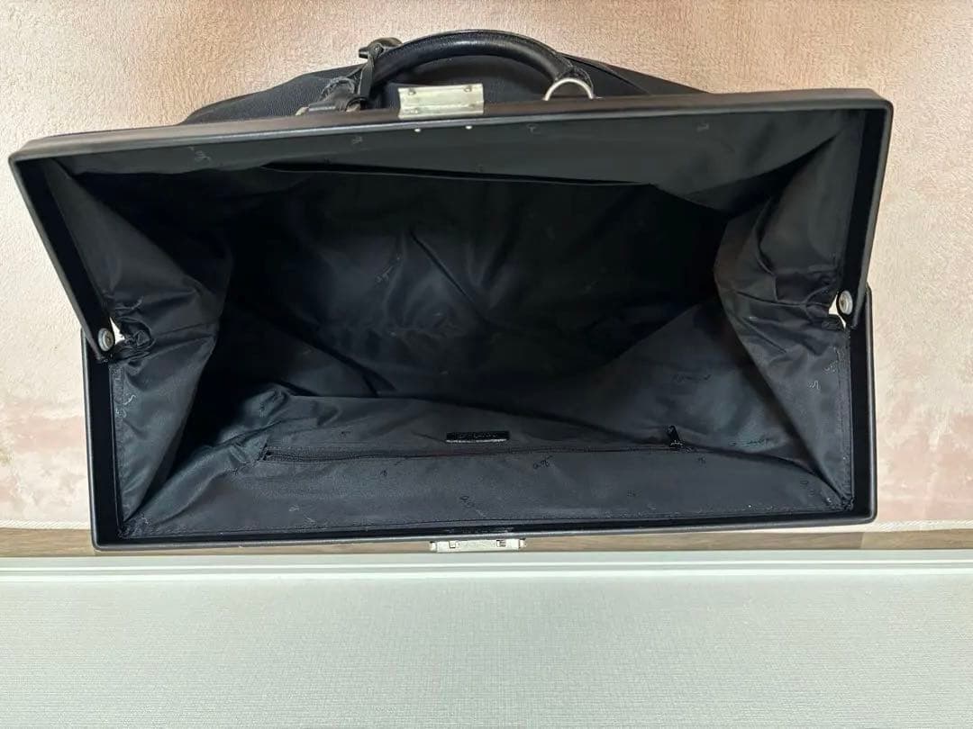 アニエスベー ブラック キャンバス レザーボストンバッグ