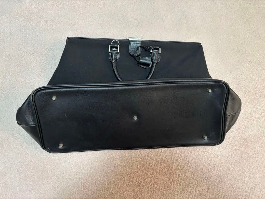 アニエスベー ブラック キャンバス レザーボストンバッグ