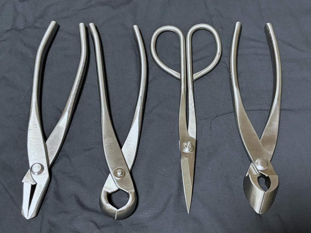 盆栽道具4点セット　ハサミ ヤットコ 又枝切狭 コブ切狭