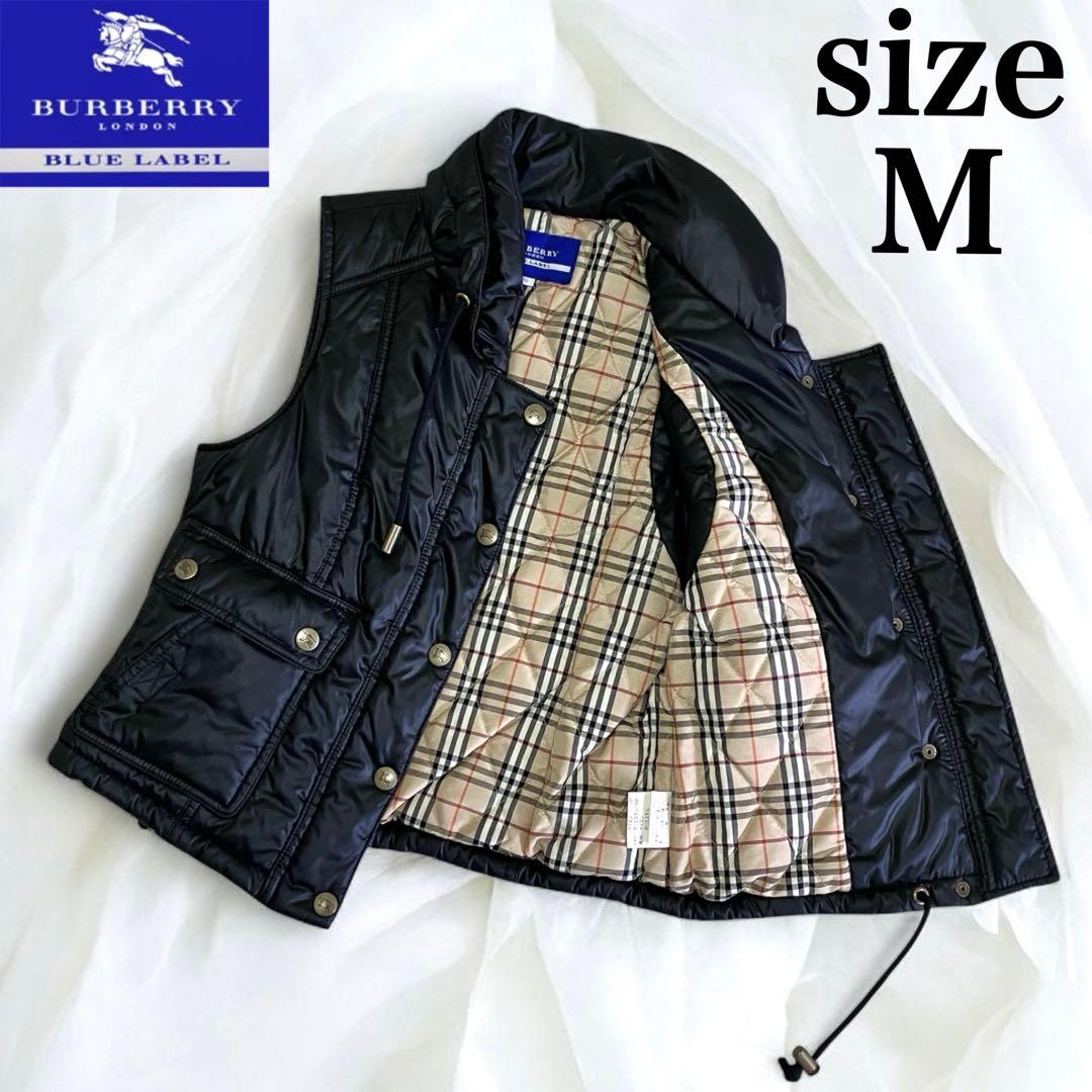 未使用級 バーバリー ブルーレーベル ダウンベスト 中綿 ノバチェック 黒 M