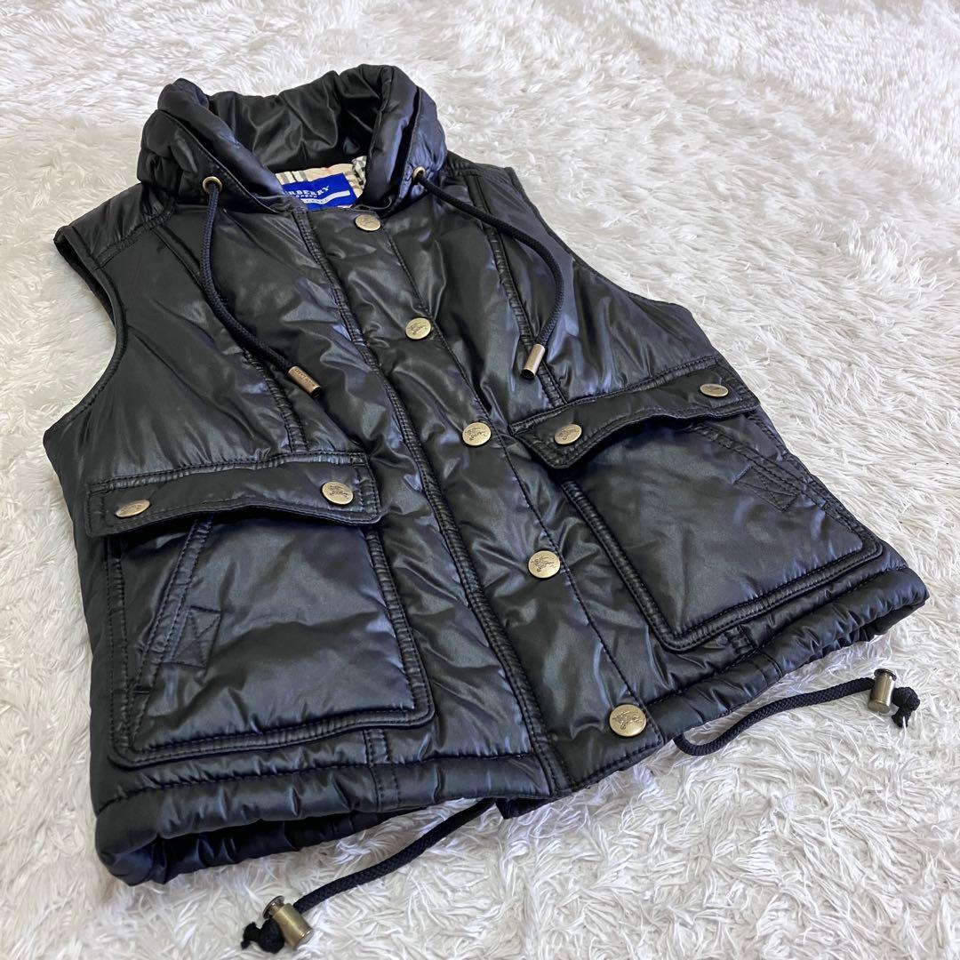 未使用級 バーバリー ブルーレーベル ダウンベスト 中綿 ノバチェック 黒 M