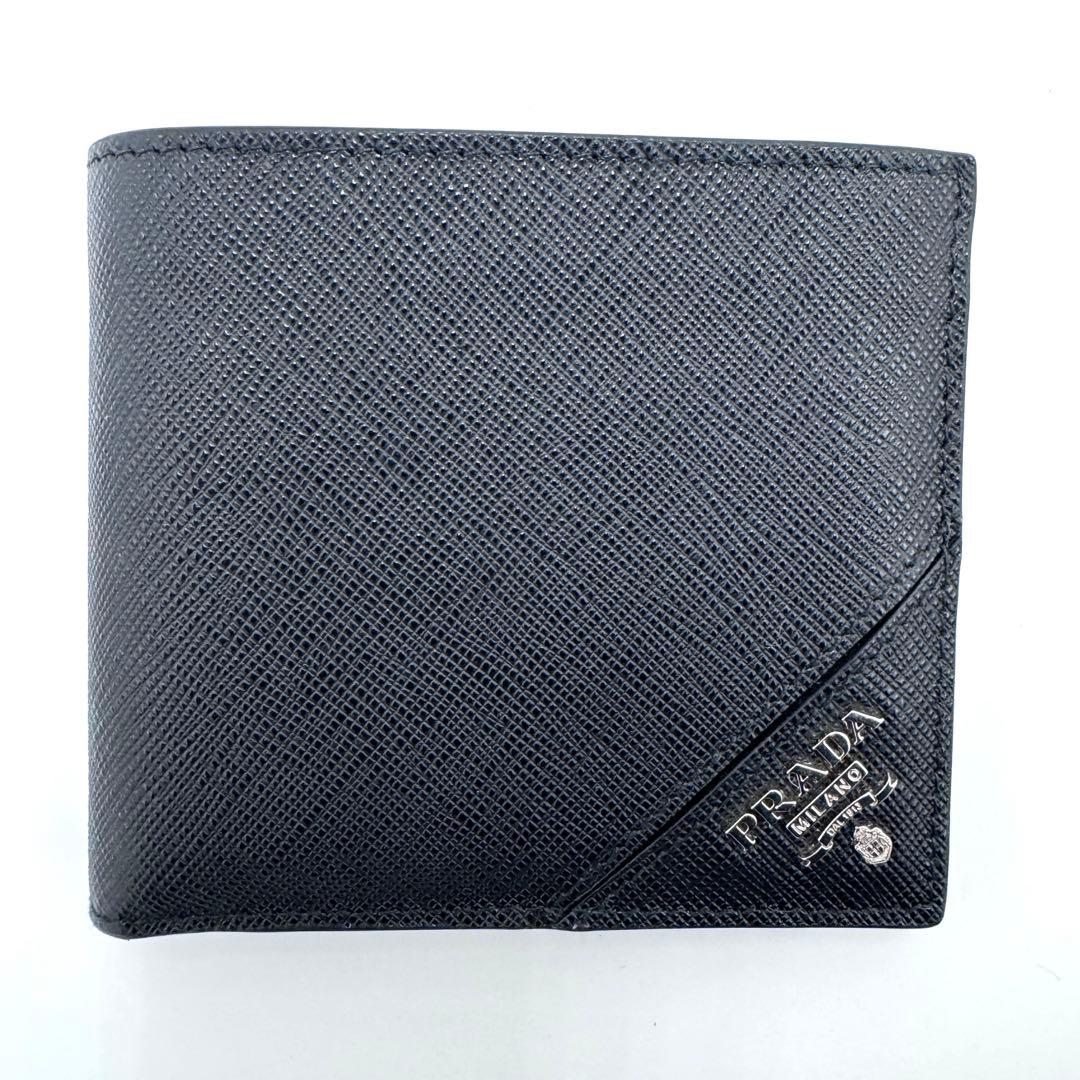 【美品】PRADA プラダ サフィアーノ 二つ折り財布 2M0738 ブラック