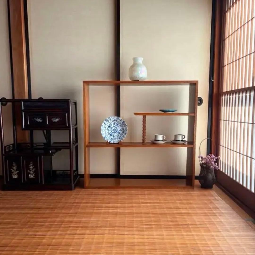 一点物 【 総無垢材 オープンシェルフ 】和モダン ディスプレイ棚 収納 工芸