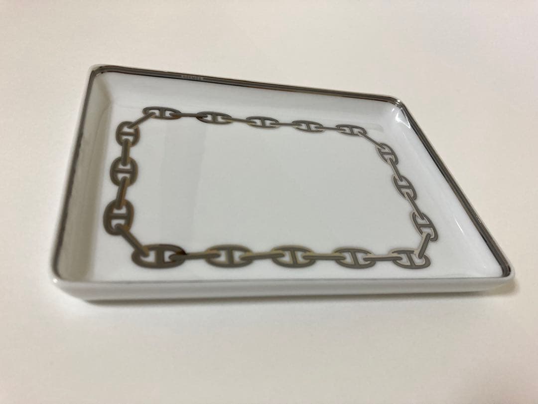 エルメスHERMESシェーヌダンクルプラチナ　長方形皿スクエアプレート陶器トレイ