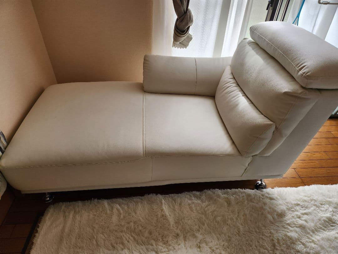 美品☆ホワイト 片肘ロングソファ