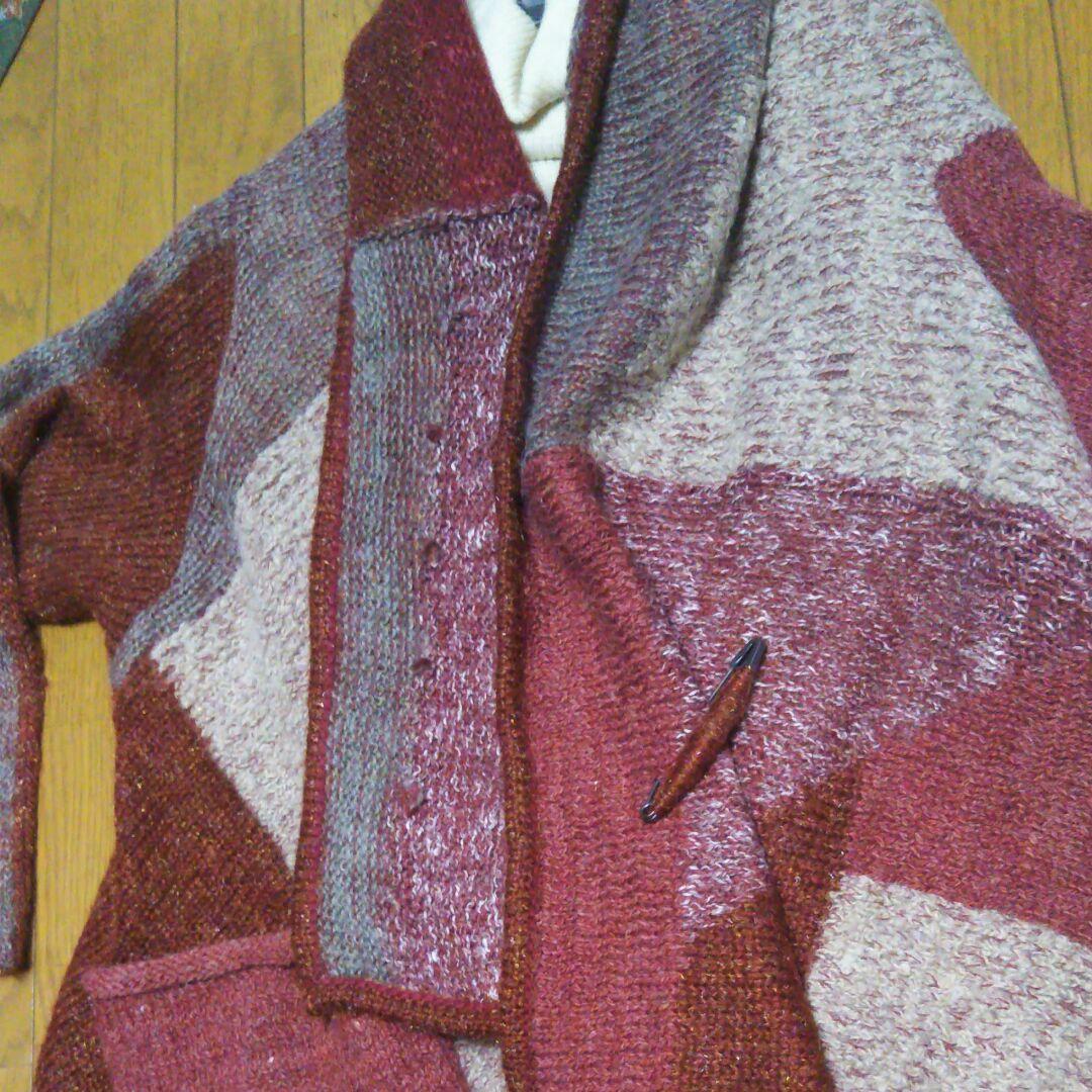 《センソユニコ》再値下❗(新品に近い)えんじ他3色の格子変形ニットコート 619