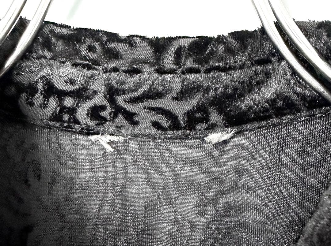 ヴィンテージ 総柄シャツ シースルー ベロア ペイズリー柄 ブラック モード古着