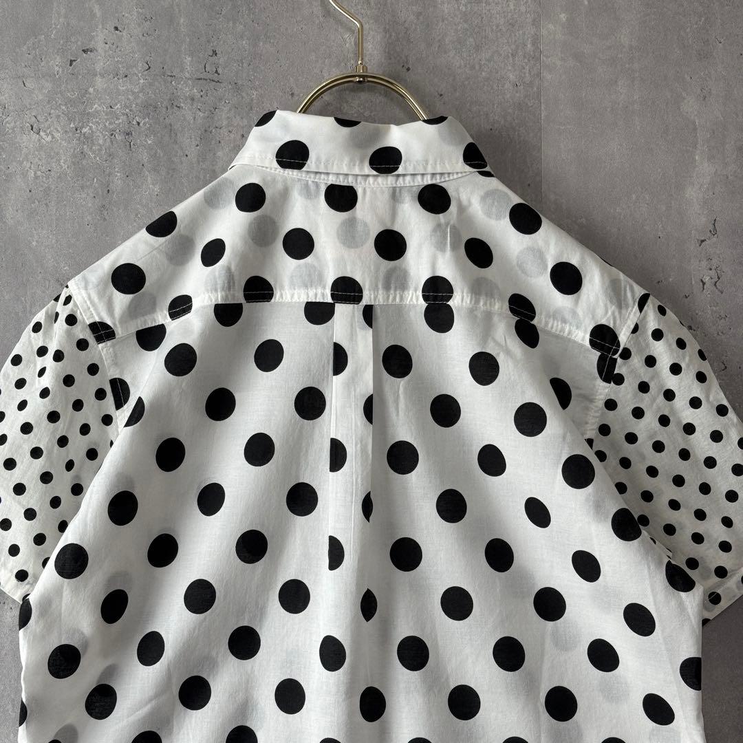ヨウジヤマモト ギプシー ドット柄 半袖ボタンダウンシャツ ホワイト 2 良品