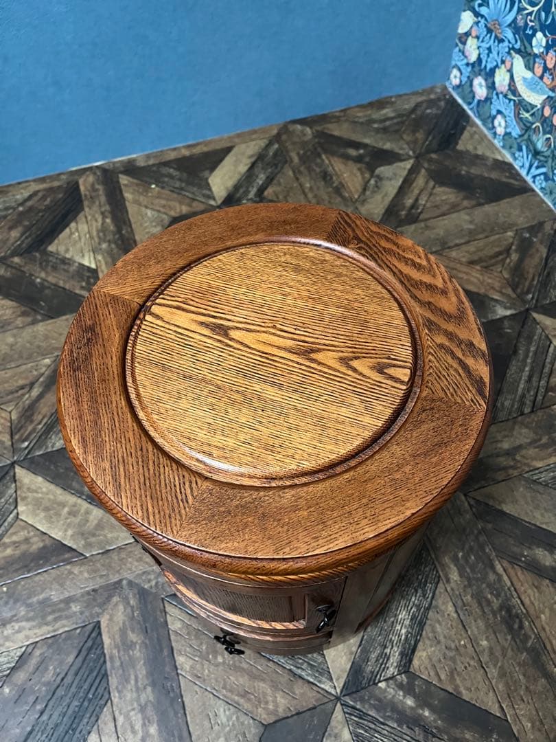 李朝家具 収納付き丸型スツール インテリア サイドテーブル けやき アンティーク