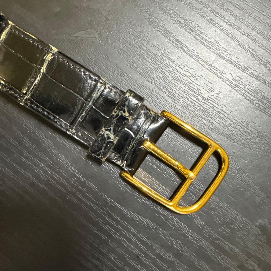 HERMES エルメス　クロコダイルベルト85 ゴールド/ブラック　ビンテージ