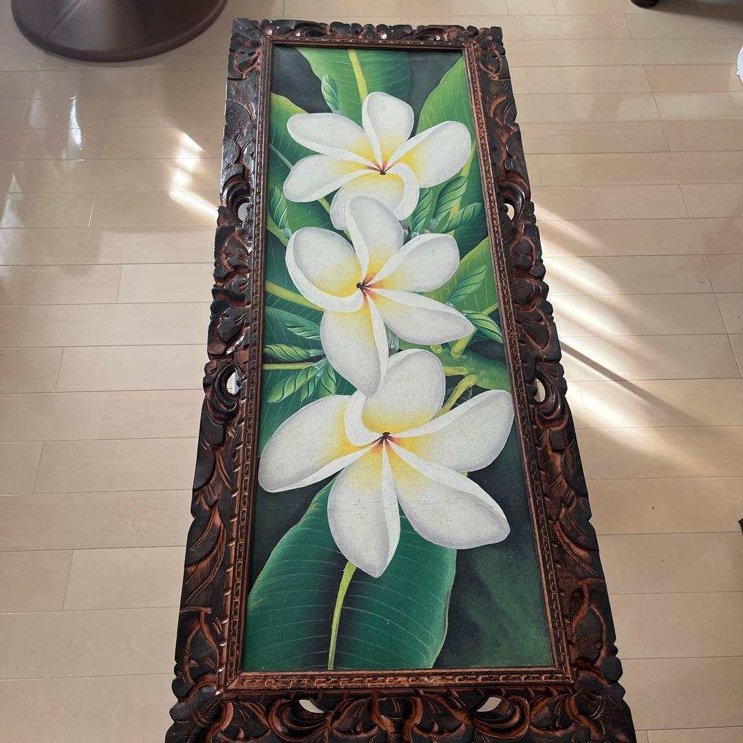 プルメリアの絵画（彫刻フレーム付き）