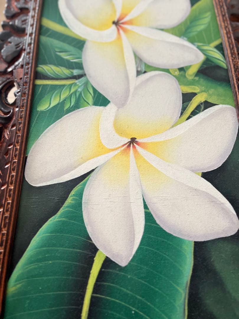 プルメリアの絵画（彫刻フレーム付き）