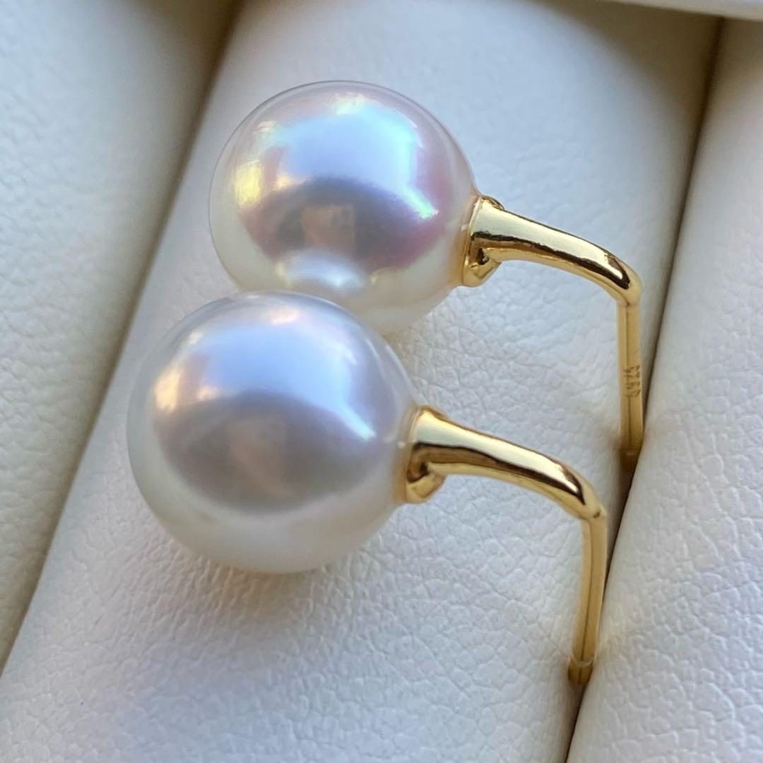 本真珠　あこや真珠ピアス　9.5*9mm無調色ホワイトP1194