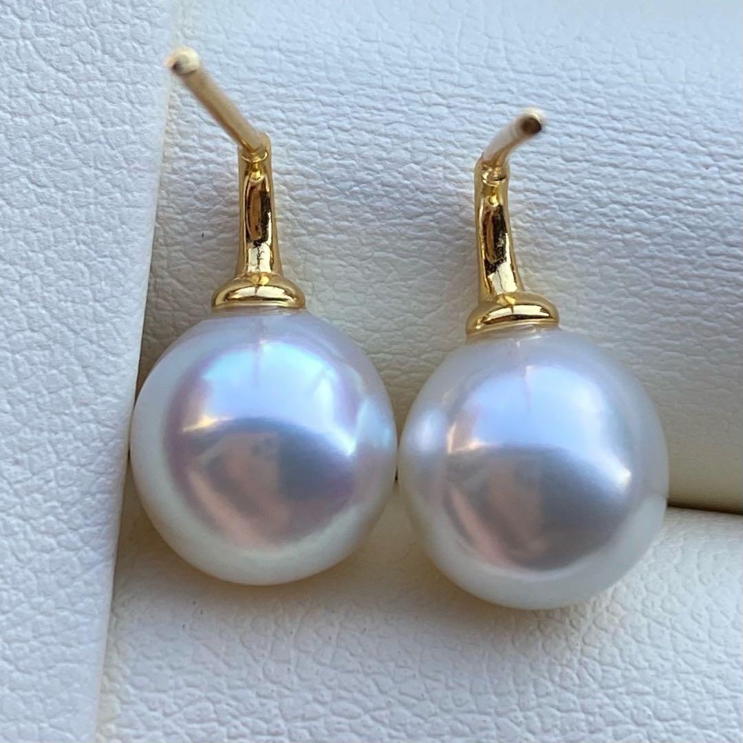 本真珠　あこや真珠ピアス　9.5*9mm無調色ホワイトP1194